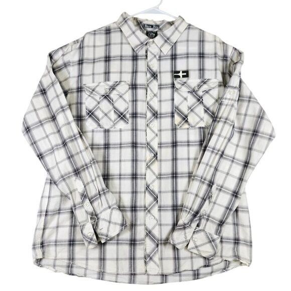 Bare Fox Plaid Button‎ Down Shirt White Gray Checkered Pattern 2XL - Picture 1 of 7